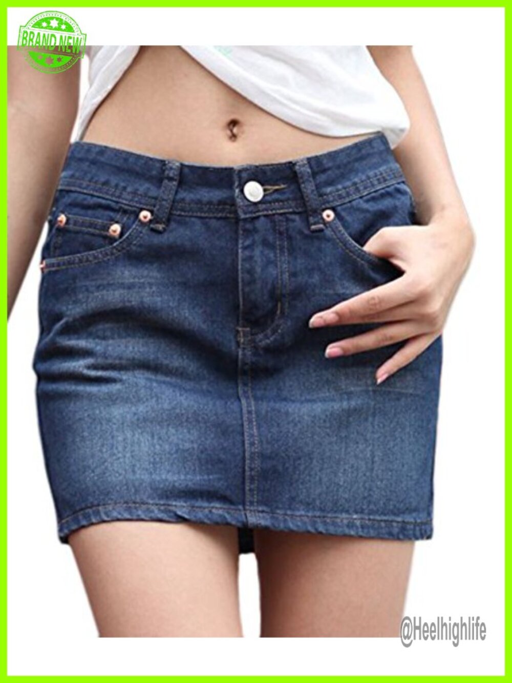 100% Cotton Denim Pencil Skirt Mid Waist Five Pocket Workwear